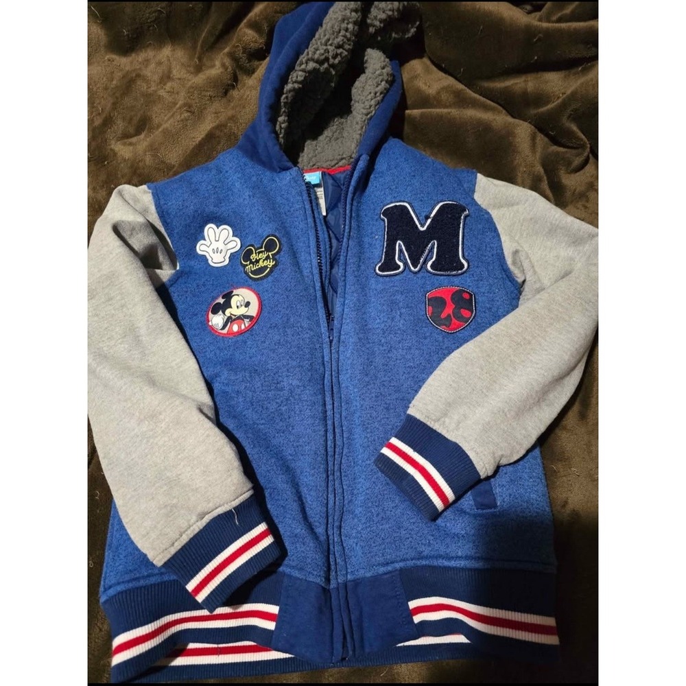 Vintage Mickey Mouse Size 7/8 Varsiey Jacket W/ Hood Disney